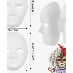 12er-Set weiße Pappmaché-Masken | Vollgesichtsmasken zum Bemalen für Halloween, Maskenbälle, Karneval, künstlerische Projekte