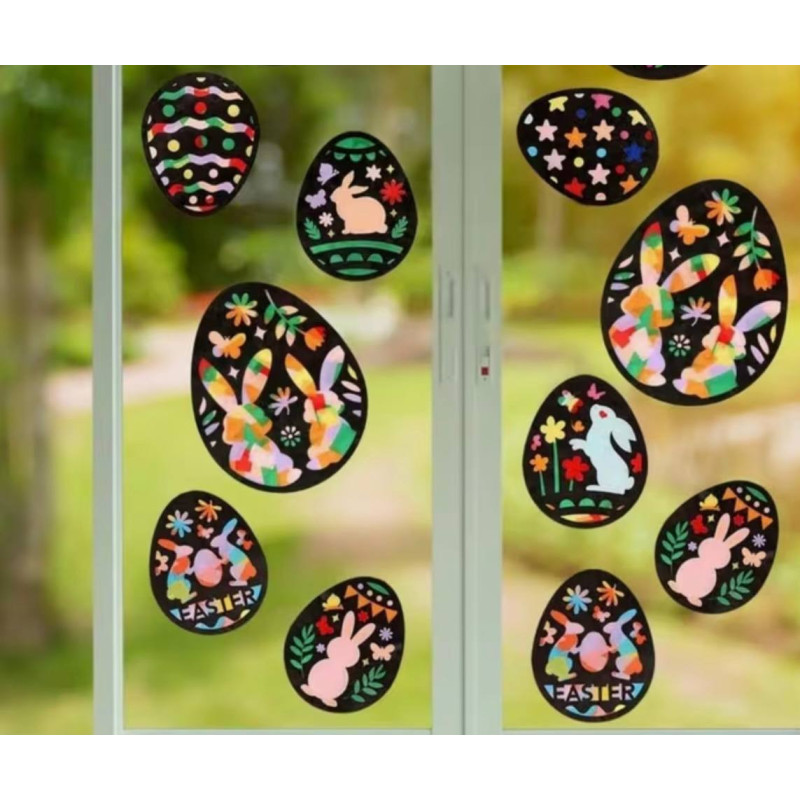 12 Stück Ostern Basteln Ostern Papierbastelset Ostereier Bastelset Osterdeko Kreative DIY  Fensterbilder Handwerk