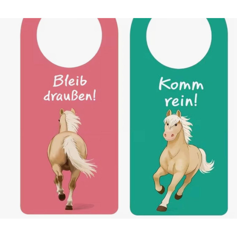 1er-Pack Süßer Pony-Muster Deutscher Doppelseitiger Türhänger „Bitte nicht stören" / Willkommen".