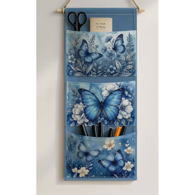 1 Stk. Blaue Schmetterling Blumen Tasche zum Aufhängen zur Organisation von Türen