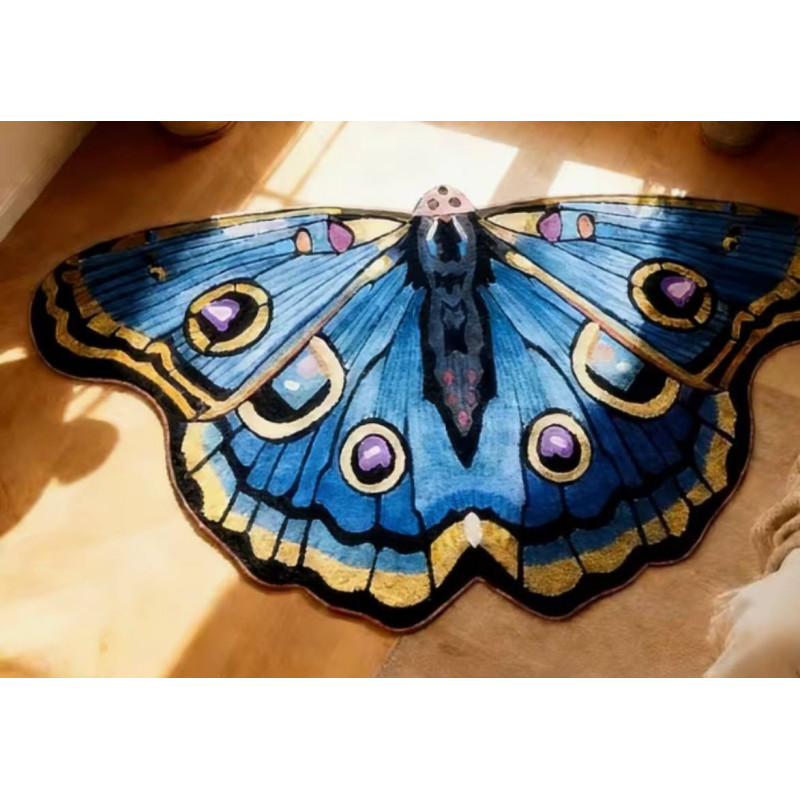 Faux Kaschmir +900+9mm Amerikanische Retro Bunte Schmetterling Schlafzimmer Dekor Teppich Ins Pastoral Blau-Lila