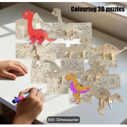 12 Dinosaurier-Holzbausätze für Kinder, DIY, 3D-Puzzle zum Zusammenstecken.