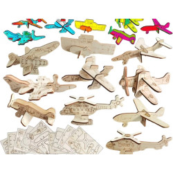 12er-Pack Kinder Holzflugzeug Puzzle Set Kreatives Bastelset , Holzmodell in verschiedenen Farben