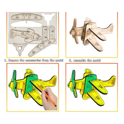 12er-Pack Kinder Holzflugzeug Puzzle Set Kreatives Bastelset , Holzmodell in verschiedenen Farben