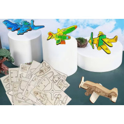 12er-Pack Kinder Holzflugzeug Puzzle Set Kreatives Bastelset , Holzmodell in verschiedenen Farben