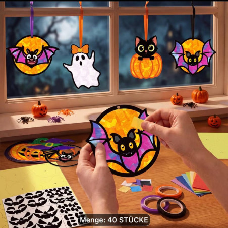 Halloween Bastelarbeiten Großpackung - Geister und Kürbisse Papier Sonnenfänger Kit