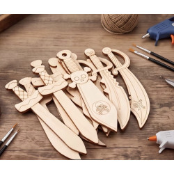 12 Stück große Piratenschwert-Formen aus Holz, unfertige DIY-Holz-Bastelarbeiten zum Bemalen Ausmalen