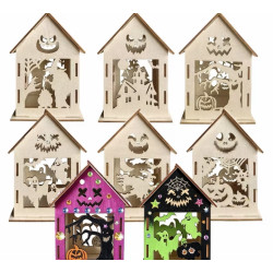 11 teiliges Halloween Kürbis Haus Bastelset, Kürbis Haus Basteln, Holz Kürbis Haus, Holz Halloween Haus Basteln