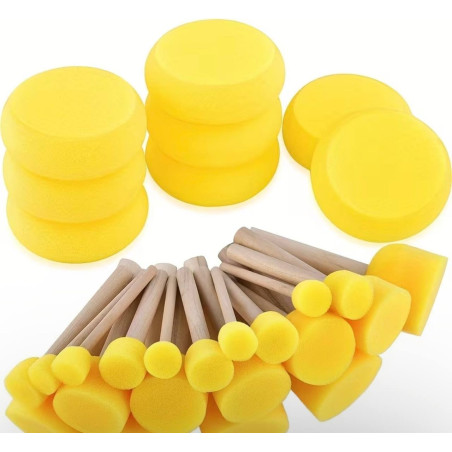 8-teiliges Gelbes Schwamm Pinsel Set, 2 Größen, Einige mit Holzgriff, Die Anderen Multifunktionale Runde Schwamm Pinsel