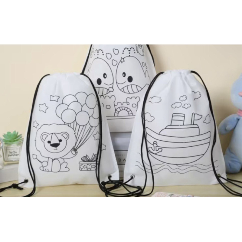 Selbstgestickte DIY-Beutel mit Zugband  personalisierbare Leinwand-Tragetaschen